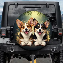 Sable Tri-color Corgi Dogs Pink Tongues Paws Sunlit Bokeh - Travel Essentials Dog Lover Gift Spare Tire Cover
