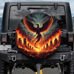 Fiery Phoenix Ruined City - Car Accessory Spare Tire Cover