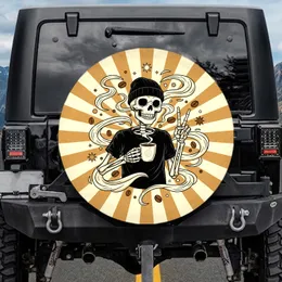 Skeleton Beanie Coffee Mug Peace Sign - Coffee Lover Vehicle Decor Spare Tire Cover