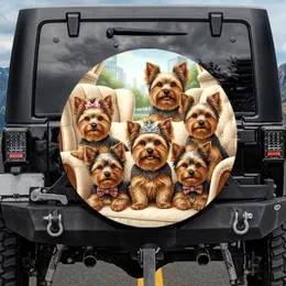 Six Yorkshire Terriers Tiaras Bowties Seating Urban Landscape - Yorkie Lover Gift for Dog Owners Spare Tire Cover