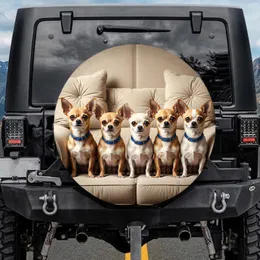 Six Chihuahua Dogs Royal Blue Collars Upholstery - Dog Lover Gift Spare Tire Cover