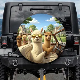 Happy Alpacas Driving Car Yellow Sunglasses Road Trip Journey Alpaca Lover Gift Spare Tire Cover