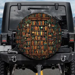 Bookshelf Library Books Vases Globes - Book Lover Gift Spare Tire Cover
