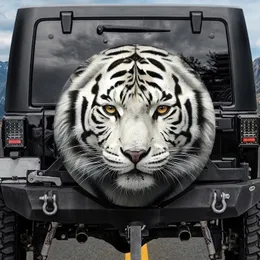 White Tiger Golden Gaze Fur Stripes - Outdoor Vehicle Decor for Tiger Lover Spare Tire Cover