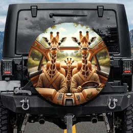 Giraffe Family Harness Cabin Road Trip with Lush Greenery - Wildlife Lover Gift Spare Tire Cover