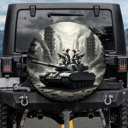 Military Tank Cartoon Cows - Action Movie Lover Gift for Military Enthusiasts Spare Tire Cover