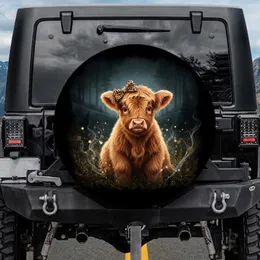 Baby Highland Cow Calf Leopard Bow - Farmhouse Decor Gift for Cow Lover Spare Tire Cover