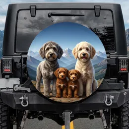 Four Fluffy Dogs Mountain Vista - Dog Lover Outdoor Adventure Gift Spare Tire Cover