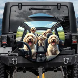 Fluffy Cream Dogs Driving Car Road Trip - Pet Lover Travel Essentials Spare Tire Cover