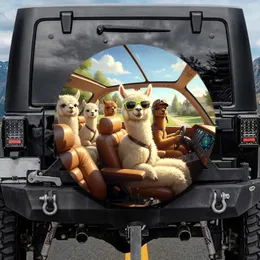 Five Alpacas Suburban Street Journey - Road Trip Companion Alpaca Lover Gift Spare Tire Cover