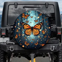 Monarch Butterfly Swarm Glowing Orbs Botanical Twilight Forest - Butterfly Lover Gift Spare Tire Cover