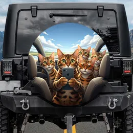 Five Bengal Cats Car Interior Selfie Smartphone Sunglasses - Cat Lover Gift Spare Tire Cover