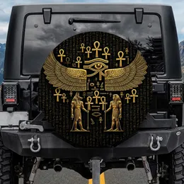 Golden Winged Eye Ra Anubis Pharaoh Ankh - Ancient Egypt Travel Essentials Spare Tire Cover