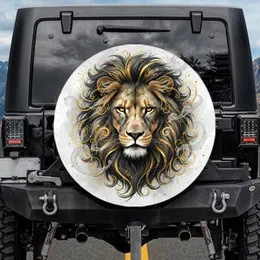 Lion Head Charcoal Mane Gold Filigree Splatter - Wildlife Lover Auto Decor Gift Spare Tire Cover