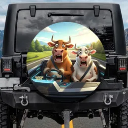 Cows Driving Car Road Trip Landscape - Travel Essentials Gift for Cow Lover Spare Tire Cover