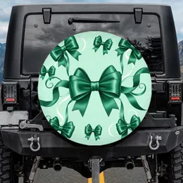 Emerald Green Satin Bows Ribbons Pastel Mint Fabric Weave - Luxury Home Decor Gift Spare Tire Cover