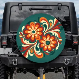 Retro Floral Abstract Waves Organic Leaves - Home Decor Gift for Flower Lover Spare Tire Cover