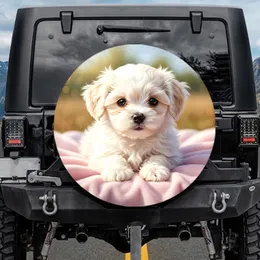 White Maltese Puppy Pink Blanket - Home Decor Gift for Dog Lovers Spare Tire Cover