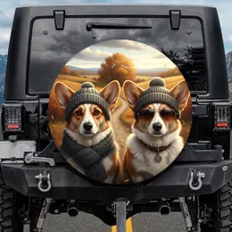 Corgi Dogs Beanies Sunglasses Autumn Landscape - Adventure Journey Gift Spare Tire Cover