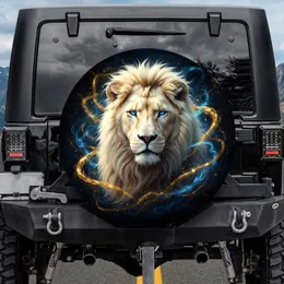 Majestic White Lion Golden Smoke - Car Decor Gift for Wildlife Lovers Spare Tire Cover