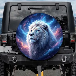 White Lion Cosmic Nebula Sky - Fantasy Wildlife Art Gift Spare Tire Cover