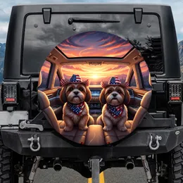 Shih Tzu Dogs American Flag Cowboy Hats - Independence Day Gift For Dog Lovers Spare Tire Cover