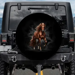 Majestic Bay Horse Flowing Mane Dynamic Stance Dark Forest - Horse Lover Gift Spare Tire Cover