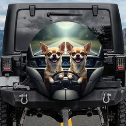 Joyful Chihuahua Dogs Gold Chain Steering Automotive Interior - Car Decor Gift Spare Tire Cover