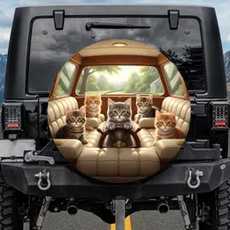 Six Diverse Kittens Steering Wheel Cabin Landscape View - Pet Lover Home Decor Gift Spare Tire Cover