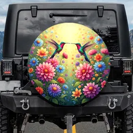 Ruby-throated Hummingbirds Blooming Garden Flowers - Wildlife Lover Gift Spare Tire Cover