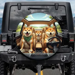 Three Happy Shiba Inu Dogs Car Ride Adventure Travel Essentials Dog Lover Gift Spare Tire Cover