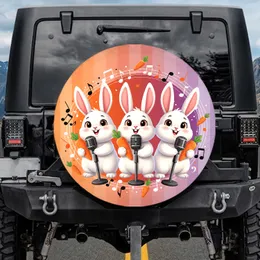 Three White Rabbits Carrots Microphones Music Notes Stripes - Kids Room Decor Gift Spare Tire Cover
