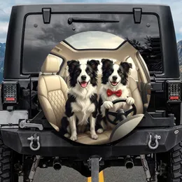 Two Smiling Border Collies Steering Wheel Car Interior - Dog Lover Gift Spare Tire Cover