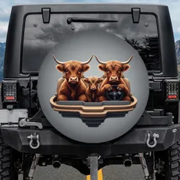 Highland Cow Family Cabin Steering Wheel - Farmhouse Decor Gift for Cow Lover Spare Tire Cover