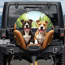 Happy Pit Bull Dogs Car Interior Outdoor Scene - Dog Lover Gift for Pit Bull Lovers Spare Tire Cover