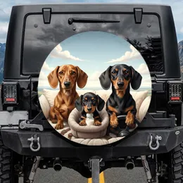 Three Dachshunds Puppy Car Journey Sky Vista - Dachshund Lover Gift Spare Tire Cover