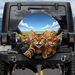 Bengal Cats with Glasses Steering Wheel Road - Cat Lover Gift Spare Tire Cover
