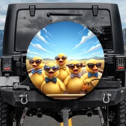 Fluffy Yellow Ducklings Sunglasses Bow Tie Steering Wheel - Travel Adventure Gift Spare Tire Cover