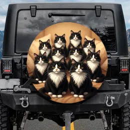 Nine Fluffy Tuxedo Cats Bright Eyes Upholstery - Home Decor Gift for Cat Owners Spare Tire Cover