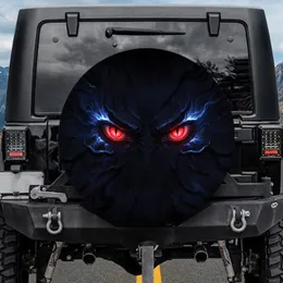 Menacing Red Eyes Electric Blue Light Angular Brow Ridges Dark Energy - Car Decor Gift Spare Tire Cover