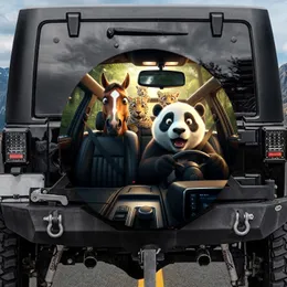Shocked Panda Horse Leopard Forest Car Ride - Wildlife Lover Adventure Gift Spare Tire Cover