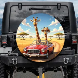 Giraffes Driving Classic Red Convertible African Savanna - Safari Adventure Gift for Giraffe Lovers Spare Tire Cover