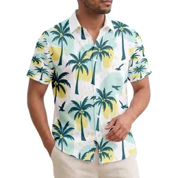 Palm Trees Flying Birds Abstract Shapes Tropical Vacation Home Decor Gift Hawaiian Shirt