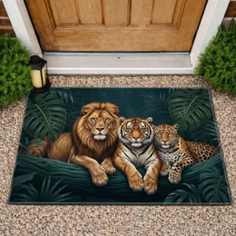 Leopard Lion Tiger Big Cats Tropical Jungle Foliage - Home Decor Gift for Wildlife Lover Doormat