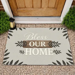 Bless Our Home Rustic Sign Leafy Foliage - Farmhouse Decor Doormat