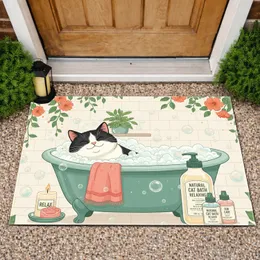 Black White Tuxedo Cat Bathtub Bubbles - Home Decor Gift for Cat Lover Doormat