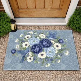Blue Peonies Anemones Blue Birds Wildflower Foliage - Garden Lover Home Decor Gift Doormat