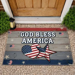 God Bless America Flag Heart Star - Independence Day Gift for Veterans Doormat