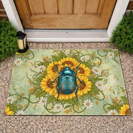 Sunflower Teal Beetle Wildflower Garden - Home Decor Gift for Garden Lover Doormat