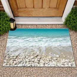 Turquoise Ocean Waves White Pebble Beach - Coastal Home Decor Gift for Ocean Lover Doormat